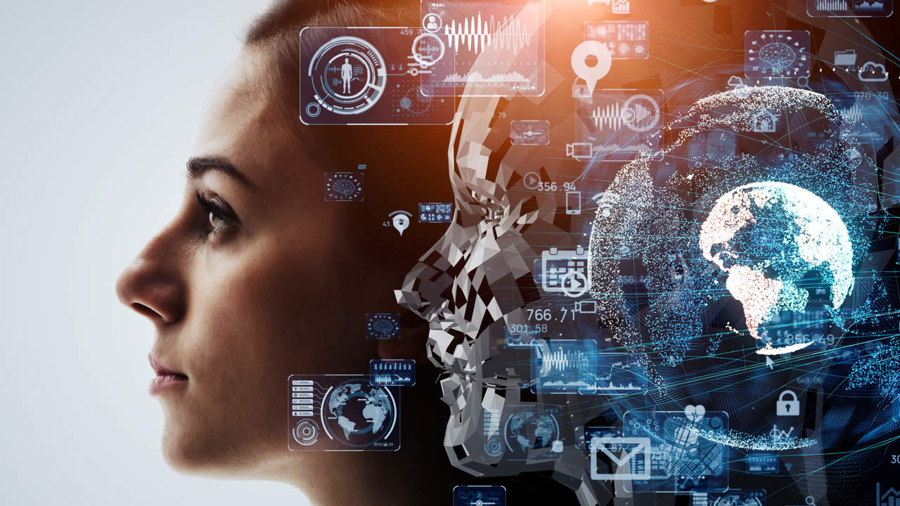 AI (Artificial Intelligence) concept. Deep learning. Machine learning. Singularity.